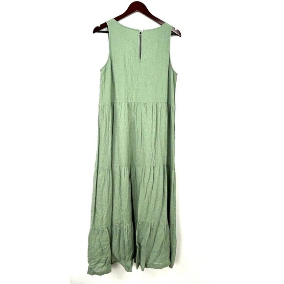 Nicole Miller M Dress Sage Linen Blend Tiered Maxi Boho Cottage Flowy Lagenlook - Picture 3 of 11